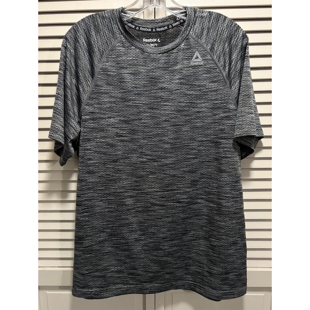 Reebok Mens Crew Neck Short Sleeve Active Top Gray/Black Size M Logo. Sports